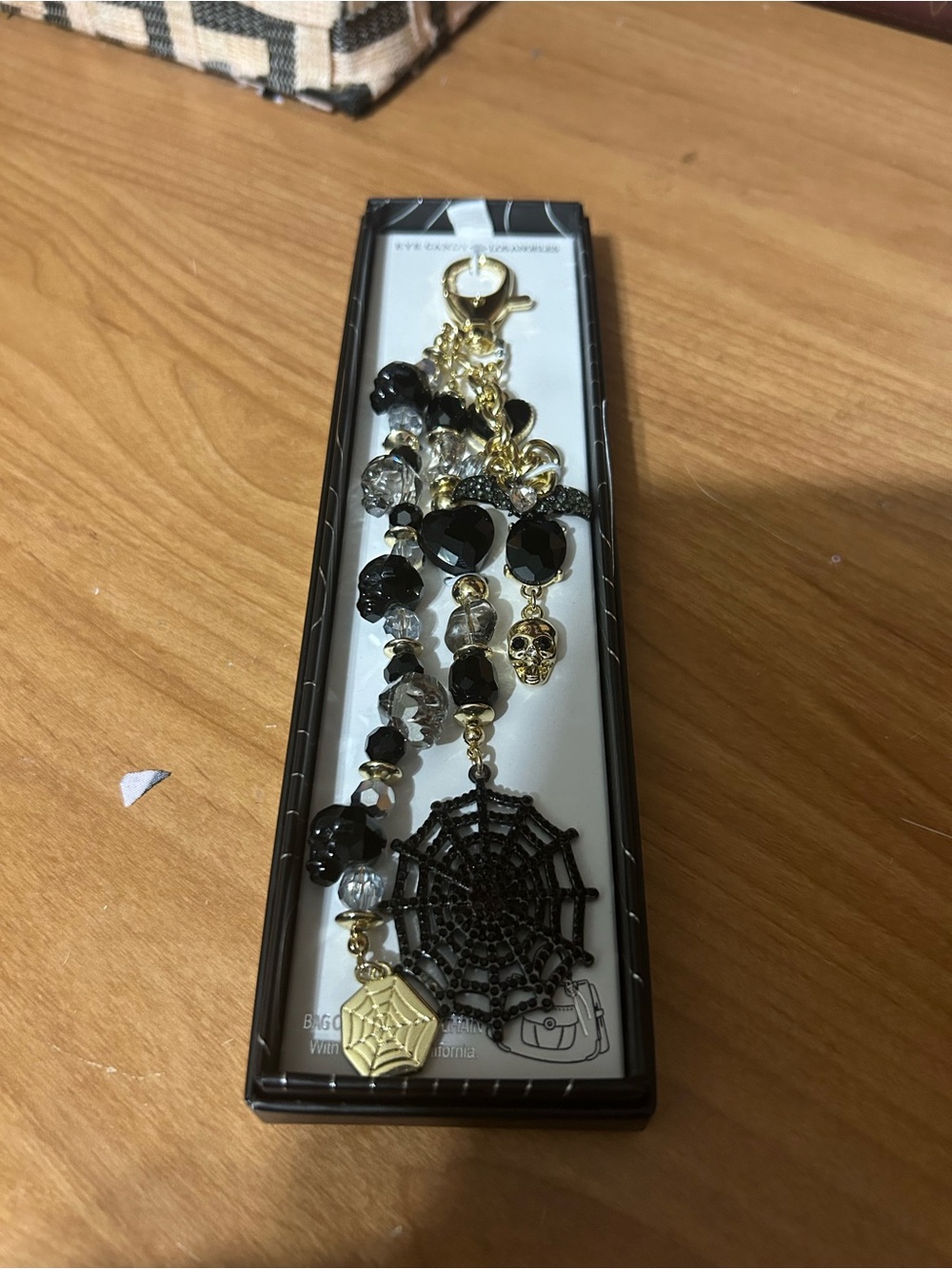 Skull & spider keychain bag charm